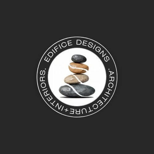 Architecture firm logo design for Edifice Designs, a balanced stack of stones in a circular seal