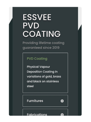 PVD coating website design for ESSVEE shown on a mobile phone screen