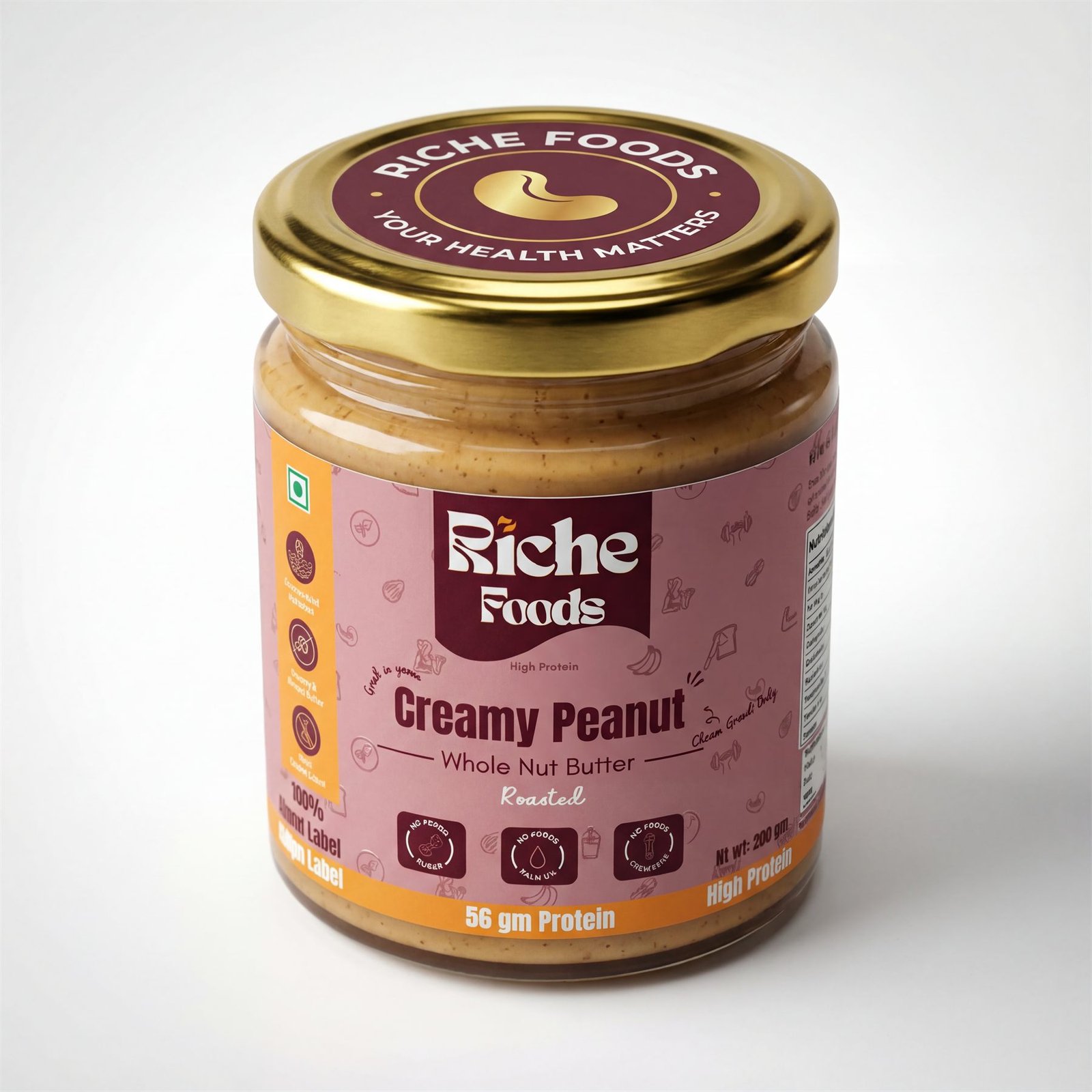 Riche Foods nut butter brand identity and packaging by Sharadhvi Patel